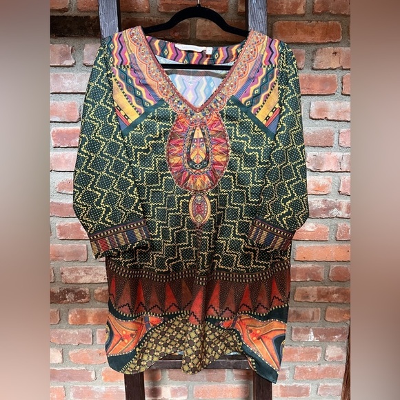 Soft Surroundings Tops - Soft Surroundings Anjali 3/4 sleeve green pattern tunic top EUC size medium